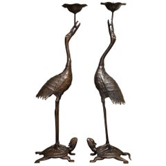 Pair of Bronze Japanese Cranes