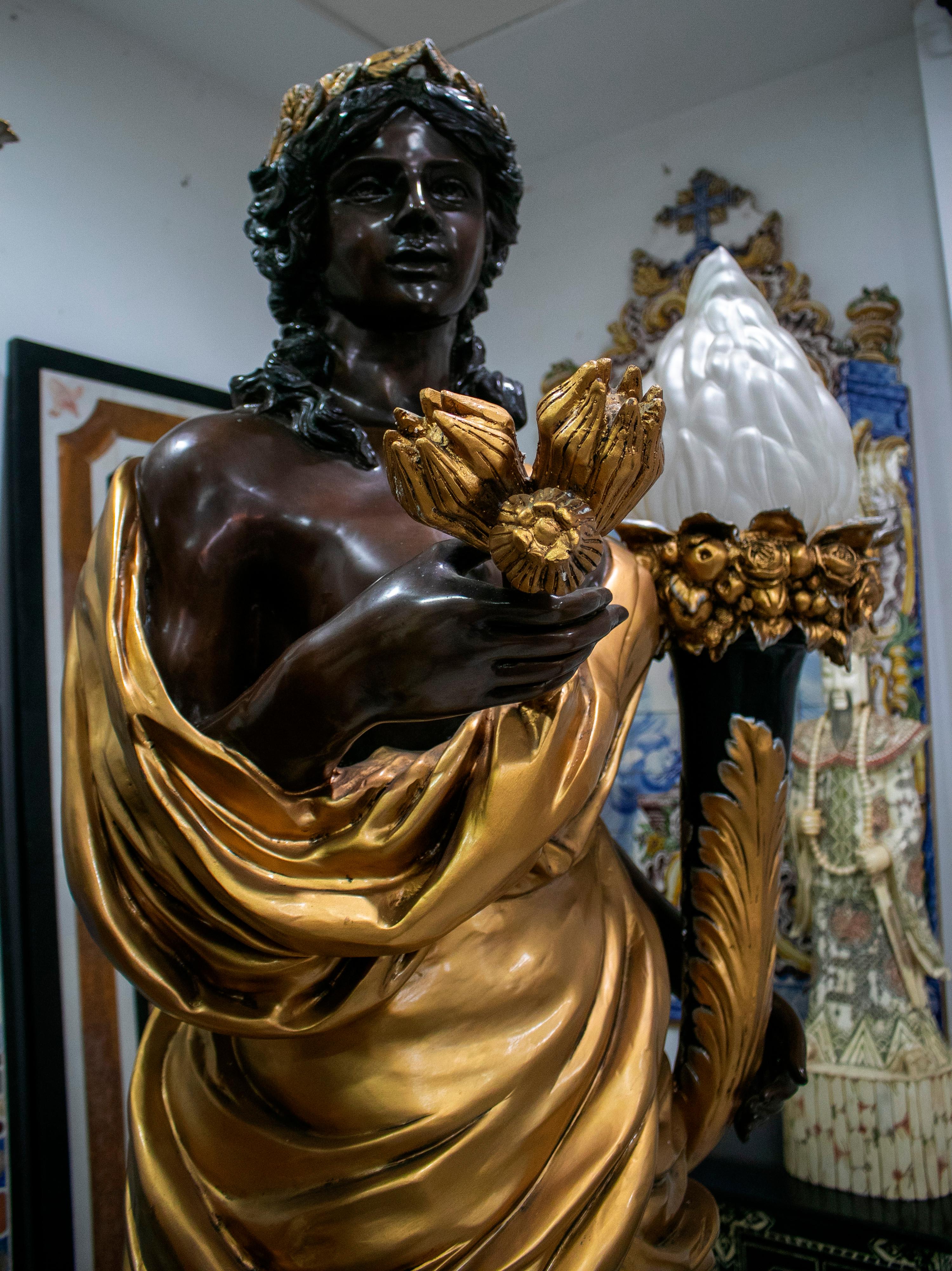 European Pair of Bronze Lampers Representing Zeus and His Wife Hera For Sale