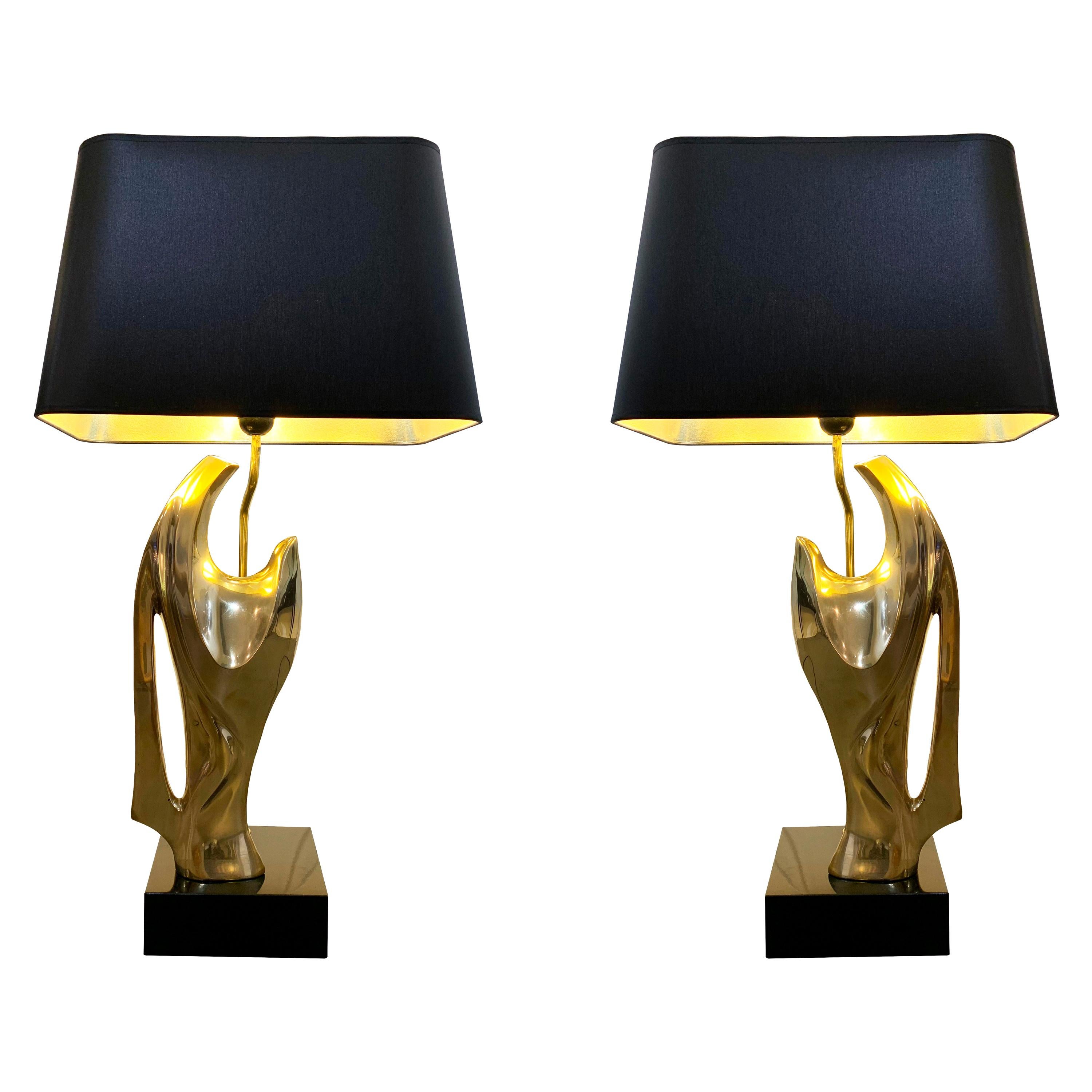 Pair of Bronze Lamps by Alain Chervet, 1970
