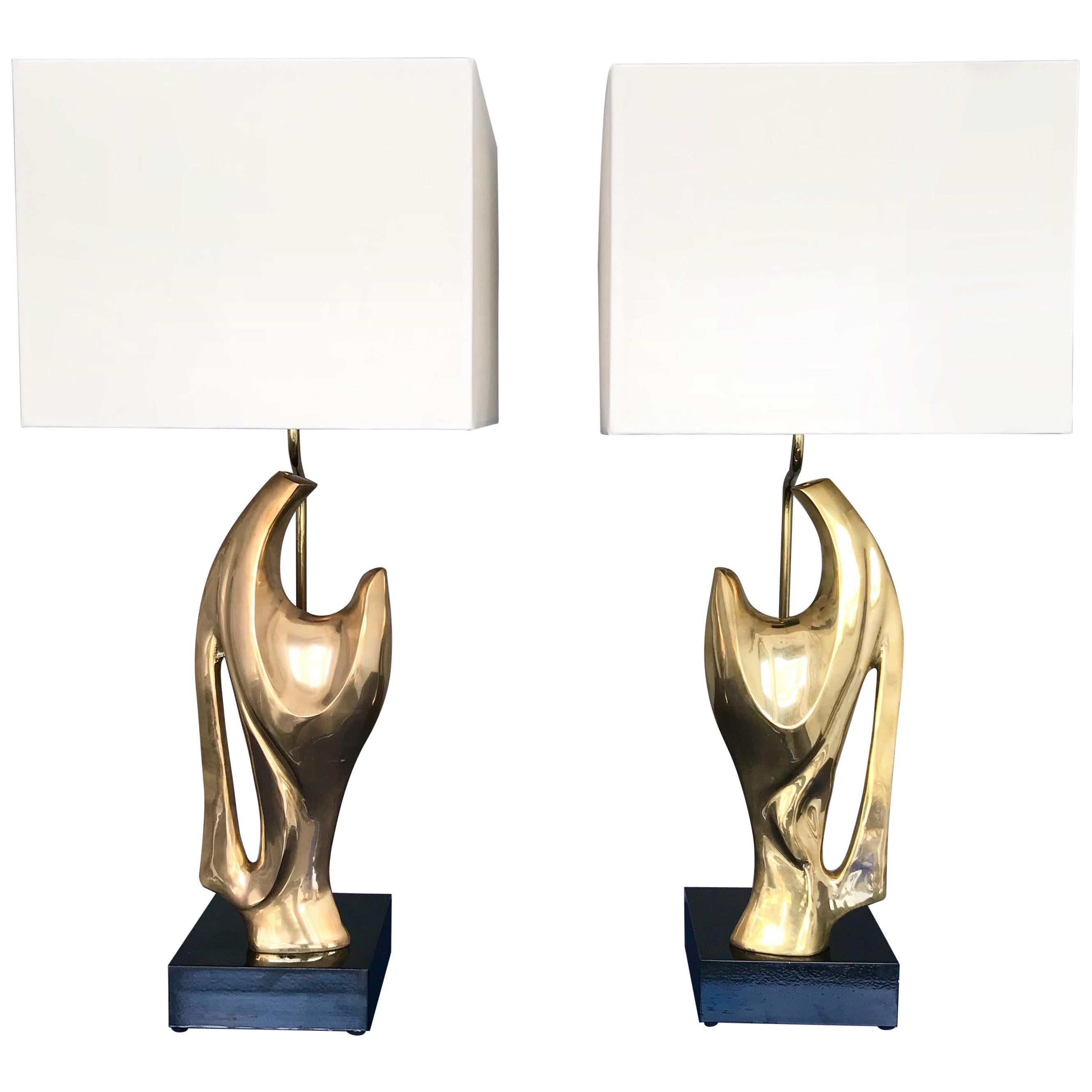Pair of Bronze Lamps by Alain Chervet, France, 1970s