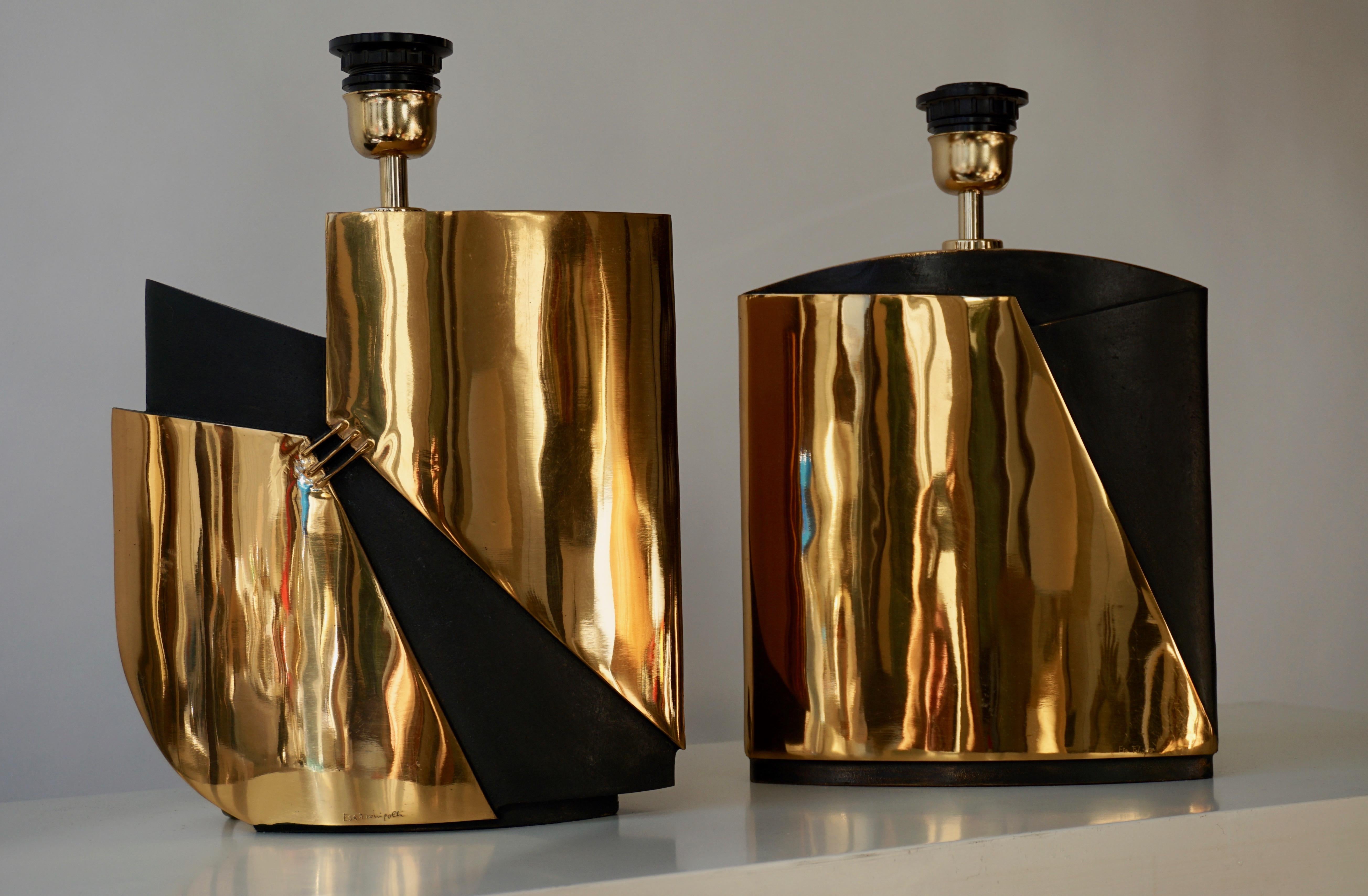 Mid-Century Modern Pair of Bronze Lamps by Esa Fedrigolli