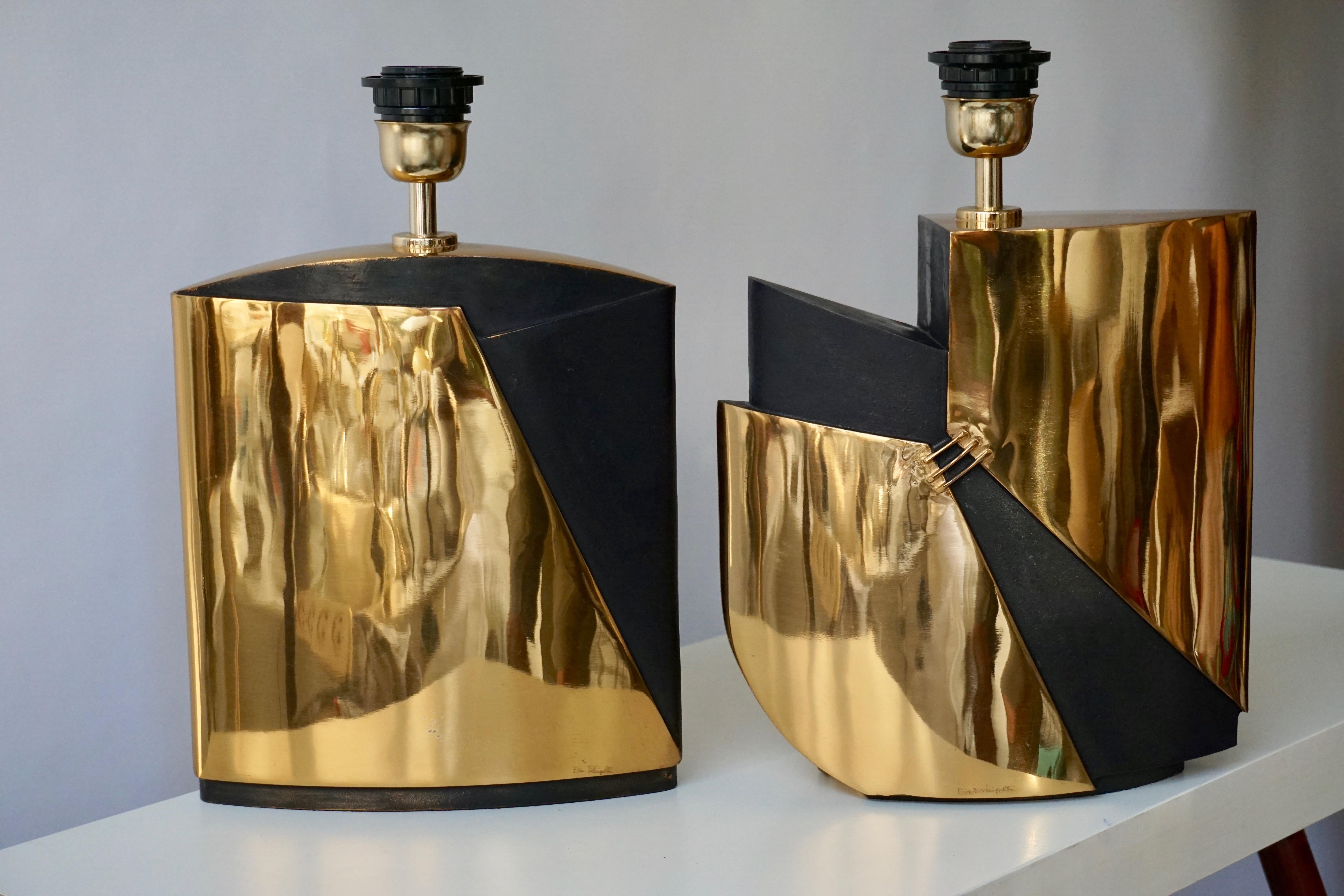 Italian Pair of Bronze Lamps by Esa Fedrigolli
