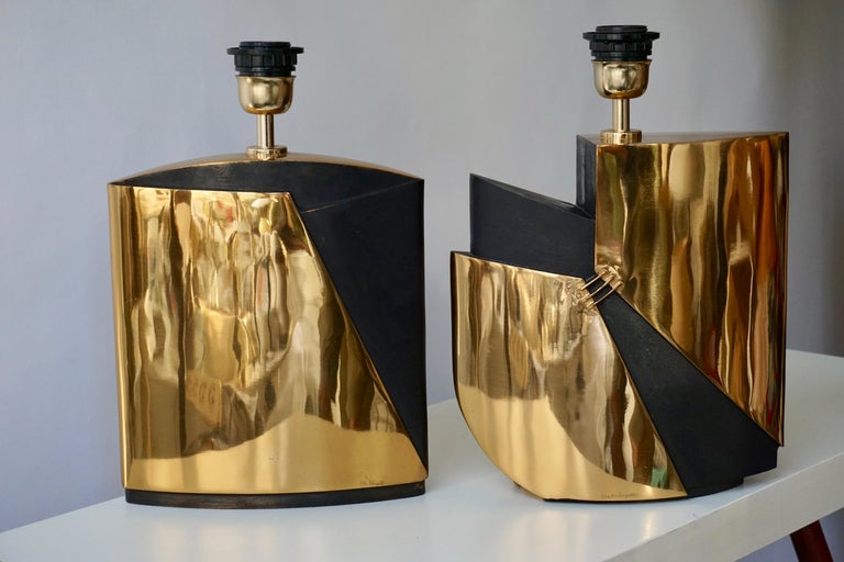 Italian Pair of Bronze Lamps by Esa Fedrigolli For Sale