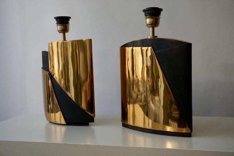 Pair of Bronze Lamps by Esa Fedrigolli In Good Condition For Sale In Antwerp, BE