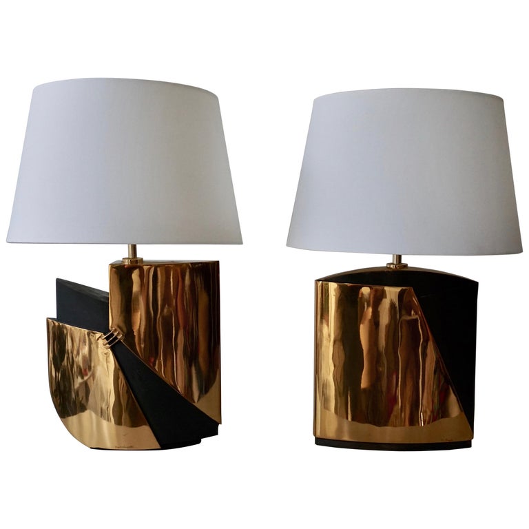 Pair of Bronze Lamps by Esa Fedrigolli For Sale