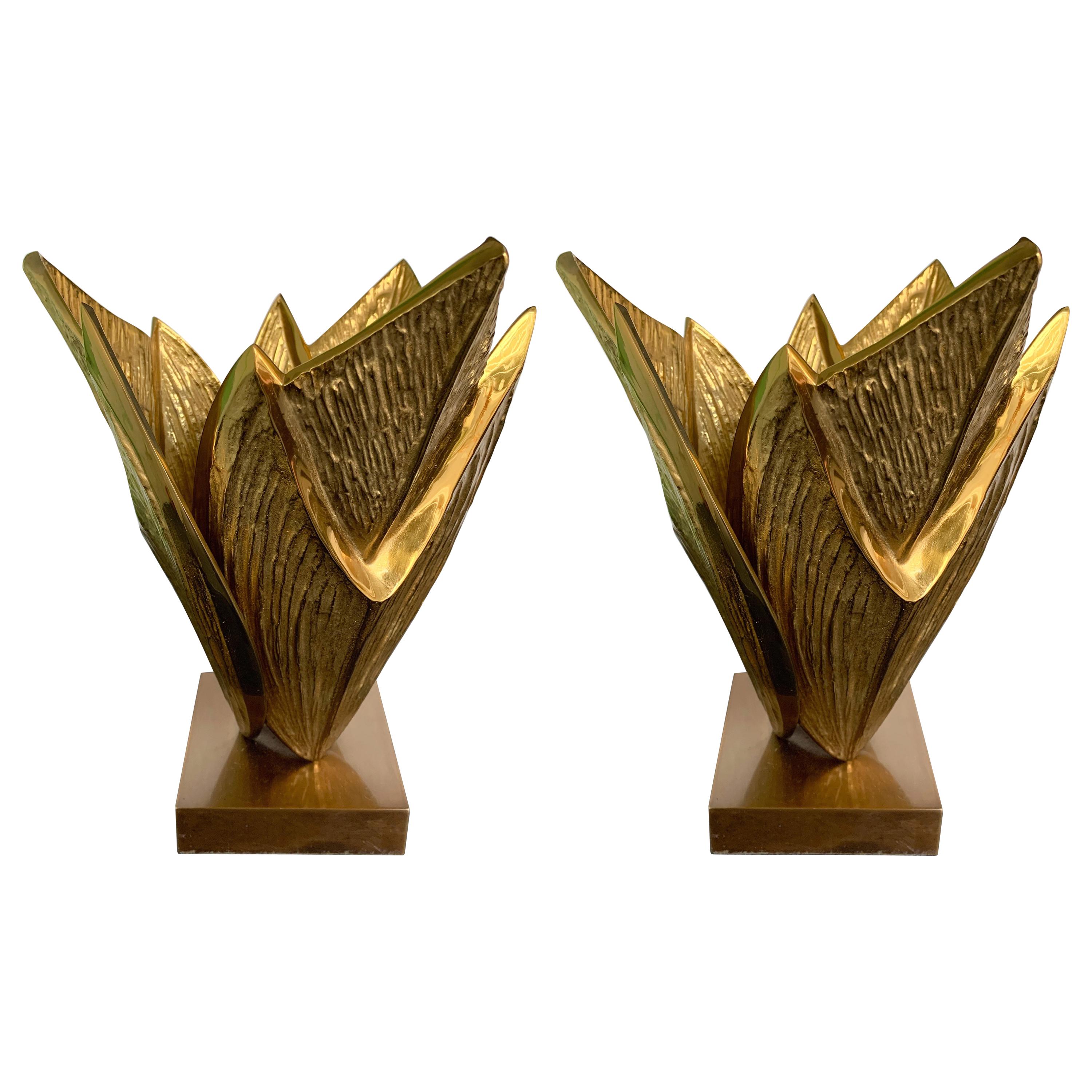 Pair of Bronze Lamps Milos by Maison Charles, France, 1970s