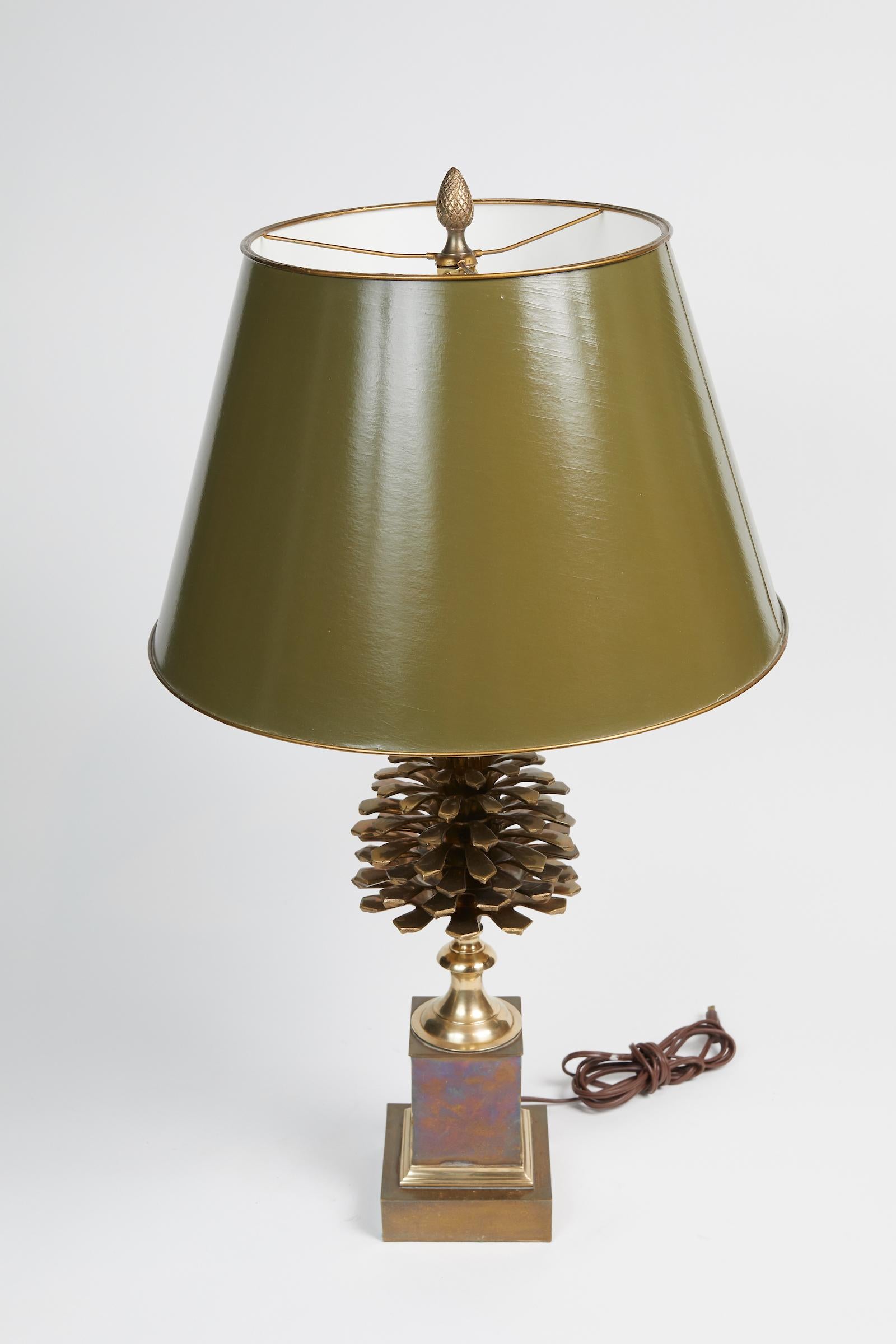 Pair of bronze and brass lamps 