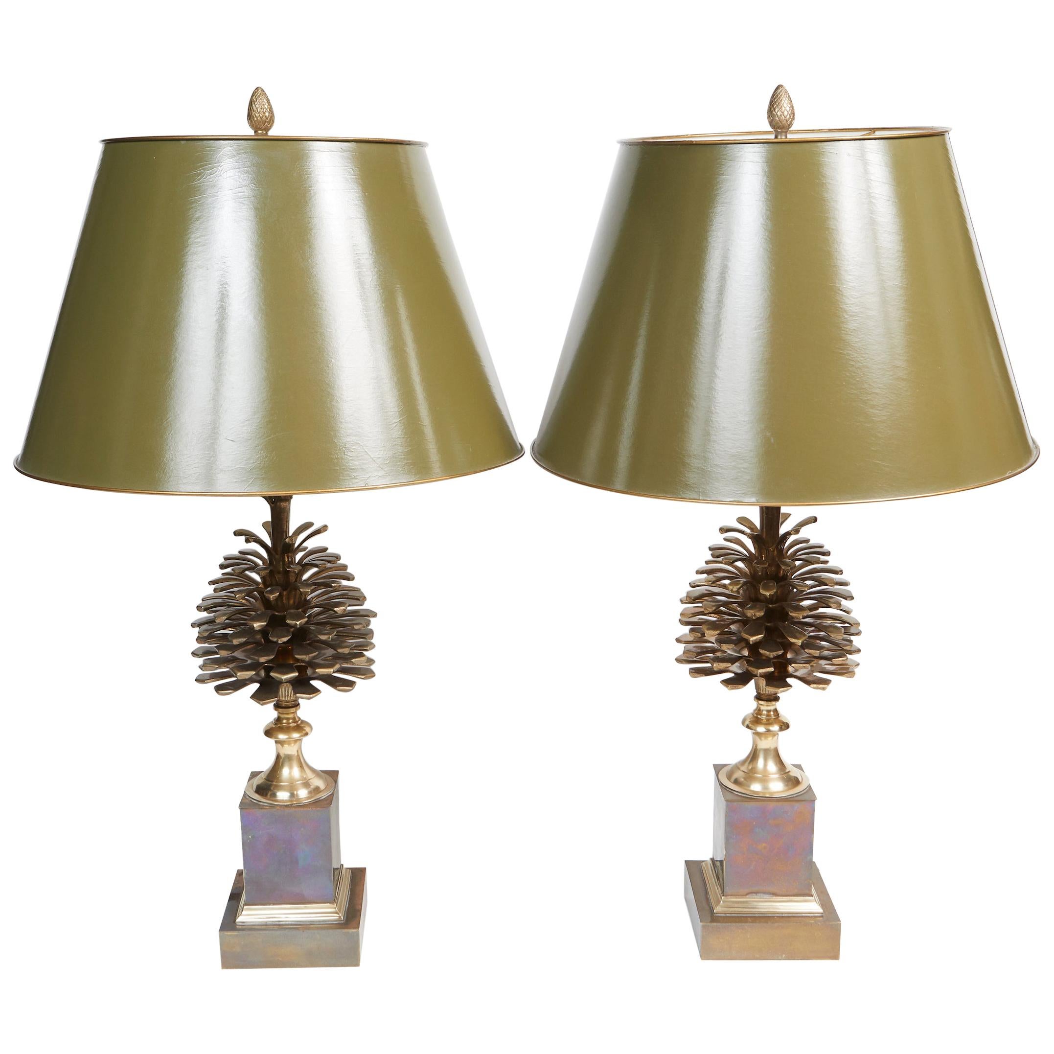 Pair of Bronze Lamps "Pine Cone" in the Style of Maison Charles