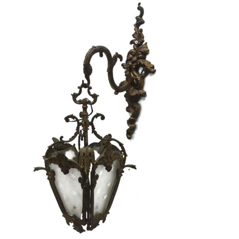 Louis XV Pair of Bronze Lantern Sconces, Early 20th Century For Sale