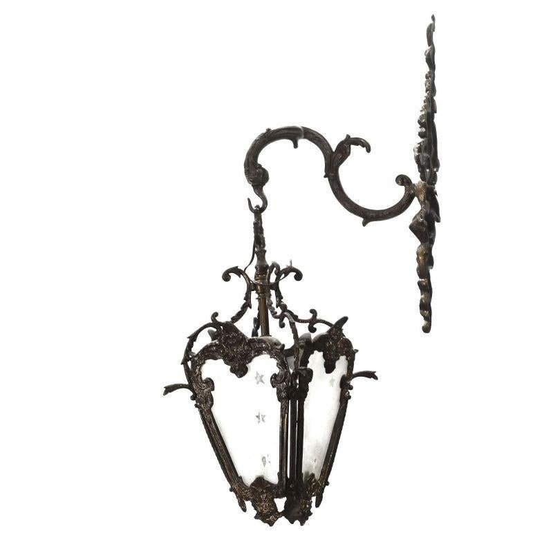 Copper Pair of Bronze Lantern Sconces, Early 20th Century For Sale