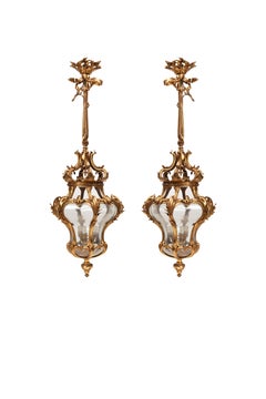 19th Century French lighting Pair of bronze lanterns Louis XV style