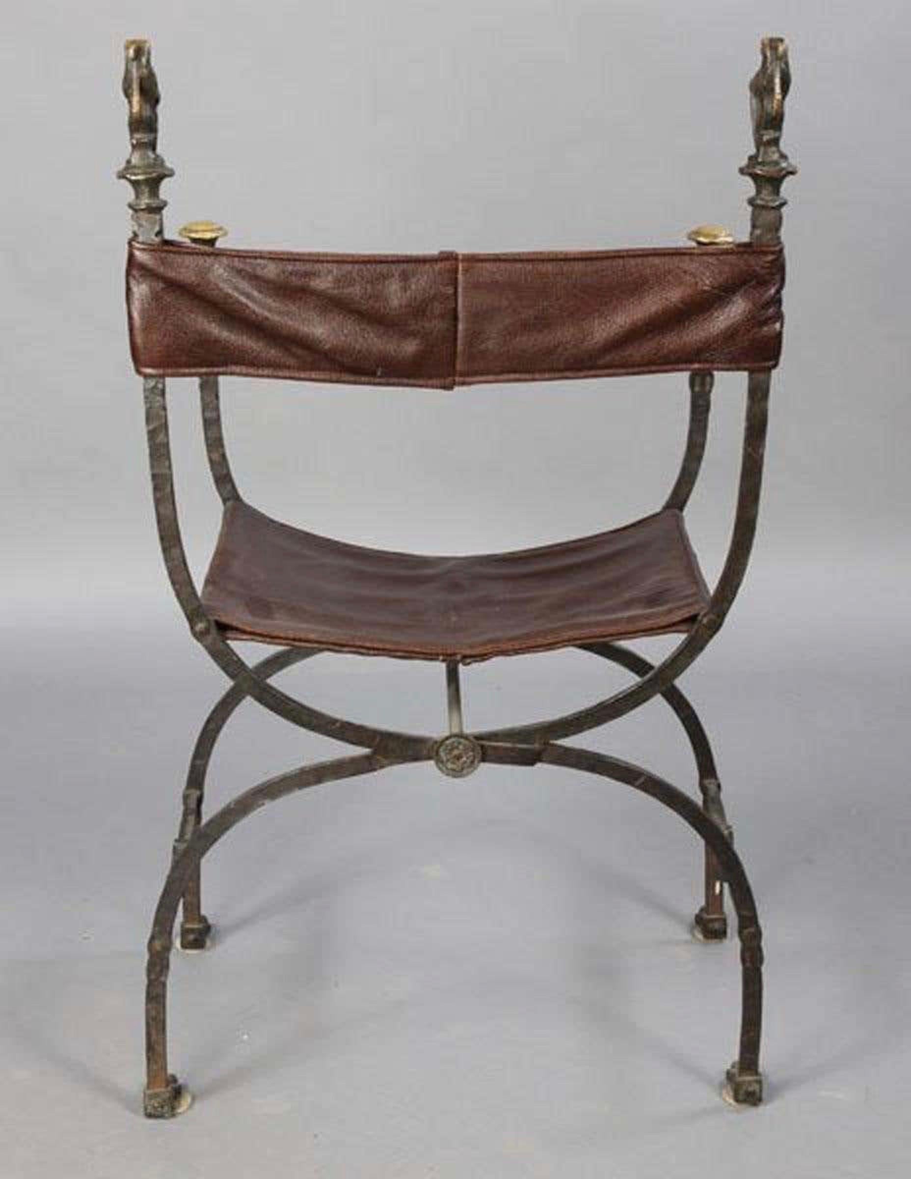 Pair of Bronze Leather and Iron Campaign Chairs In Good Condition In Sheffield, MA