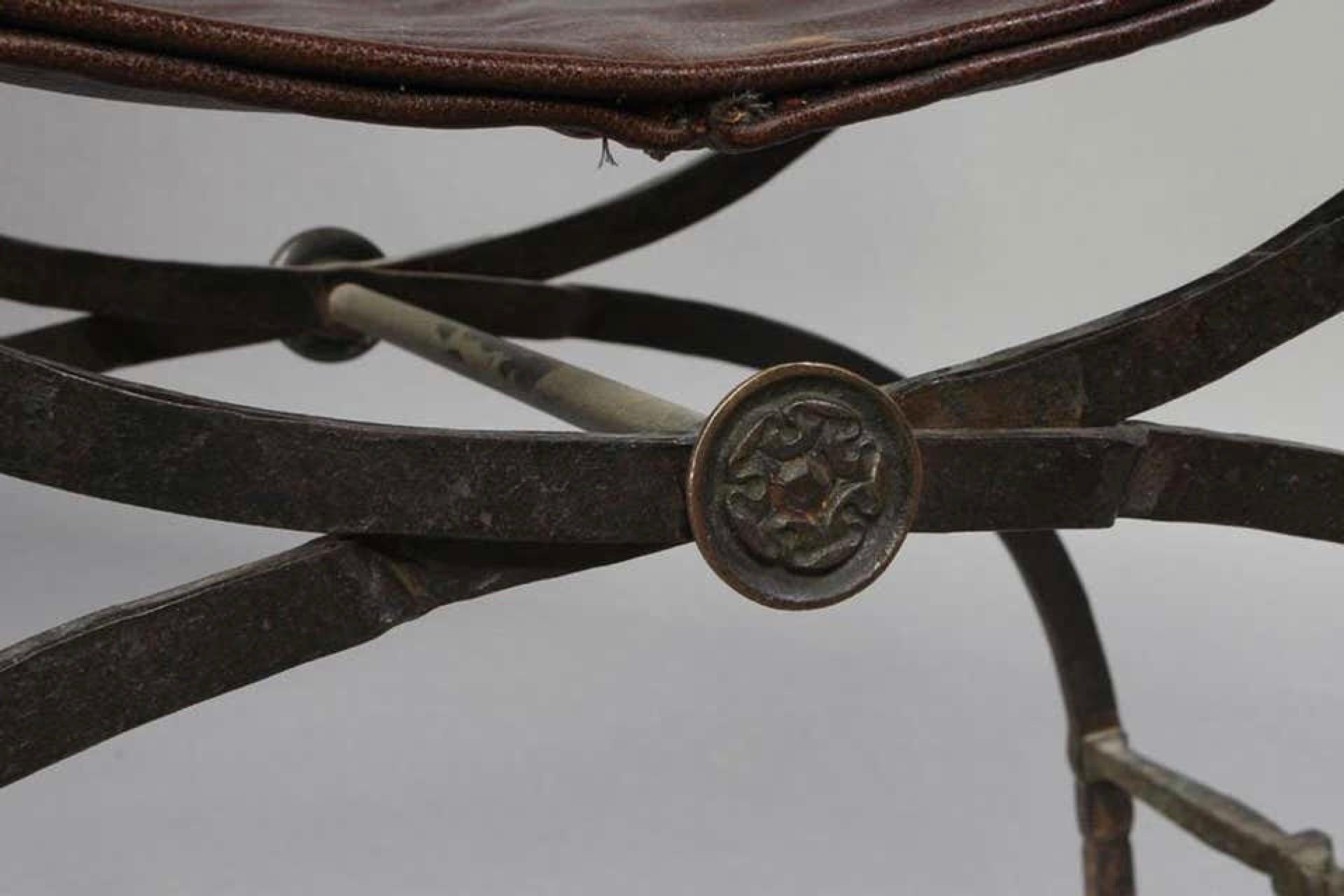 Pair of Bronze Leather and Iron Campaign Chairs 1