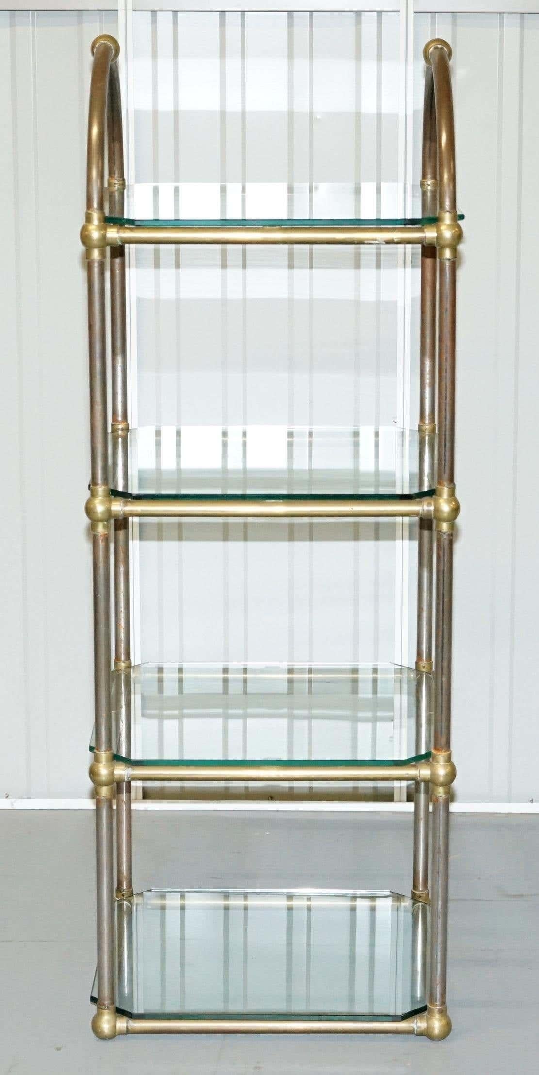 Art Deco Pair of Bronze Liberty of London Etagere Retail Shop Display Racks Glass Shelves