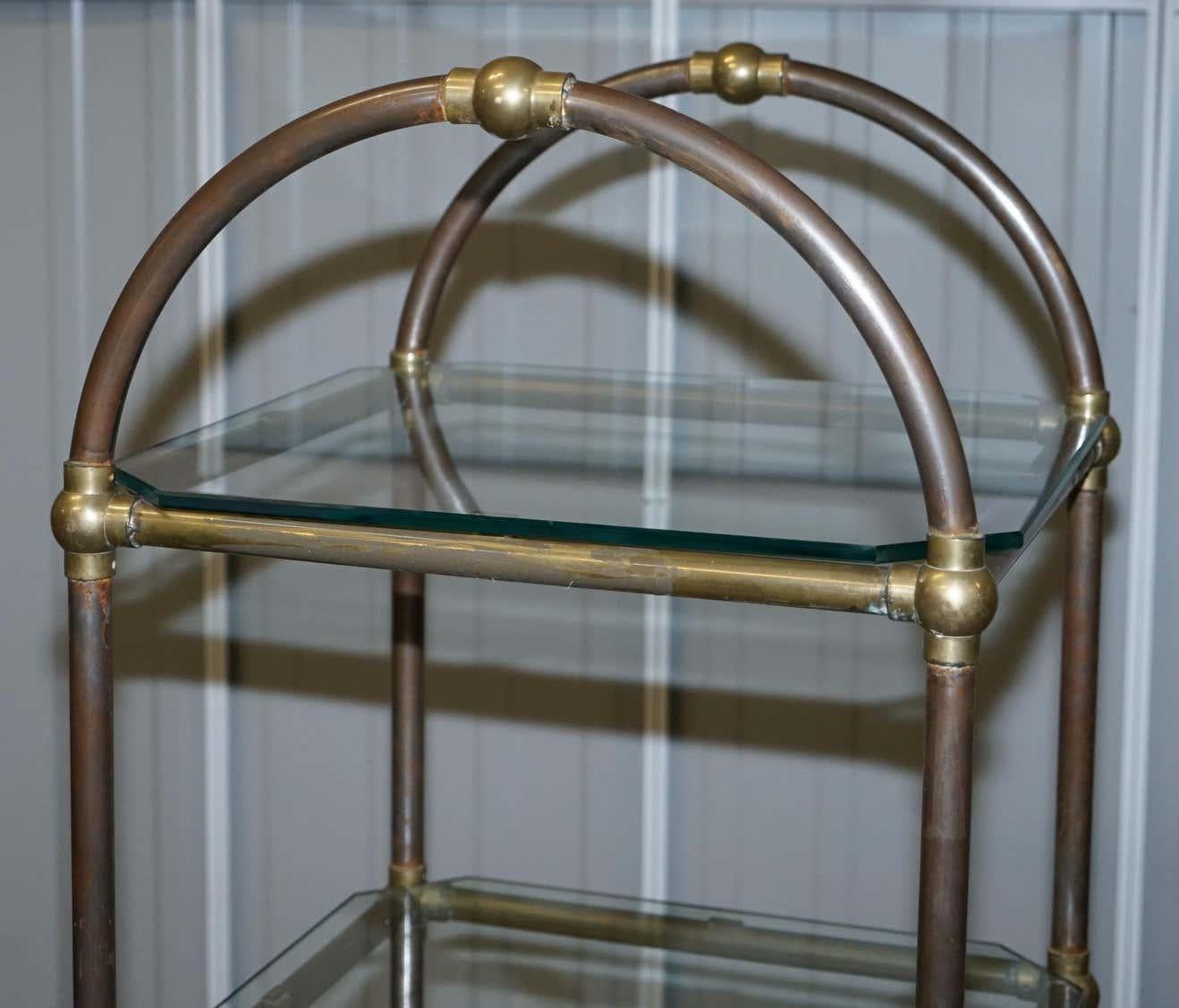 English Pair of Bronze Liberty of London Etagere Retail Shop Display Racks Glass Shelves