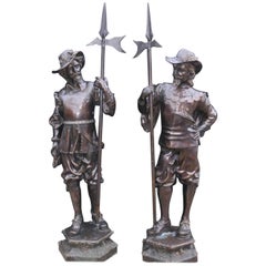 Pair of Bronze Lifesize 20th Century Bronze Cavaliers