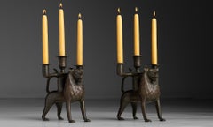 Pair of Bronze Lion Candelabras, Germany circa 1894
