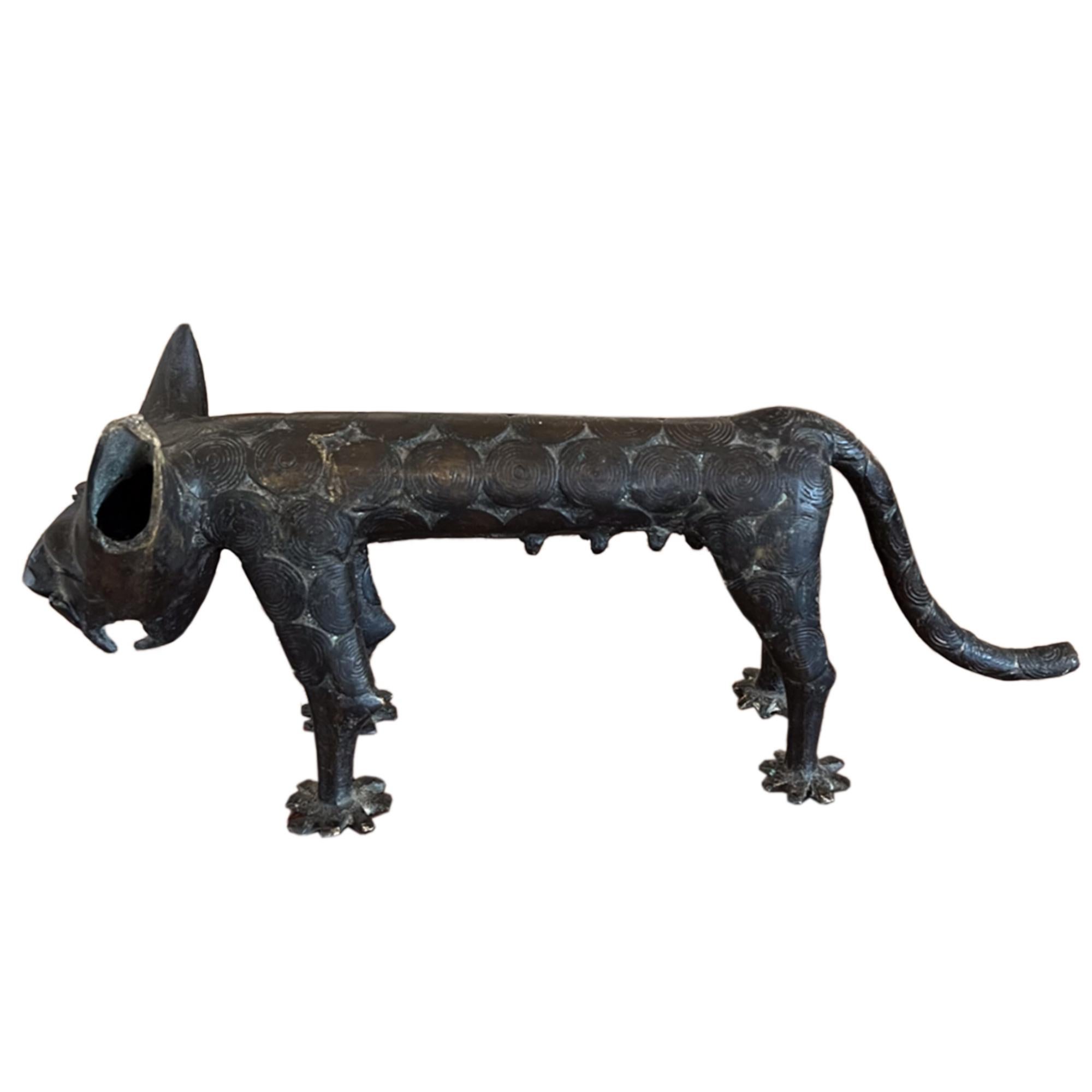 Hand-Crafted Pair of Bronze Lion Sculptures in the Benin Style, 1960s