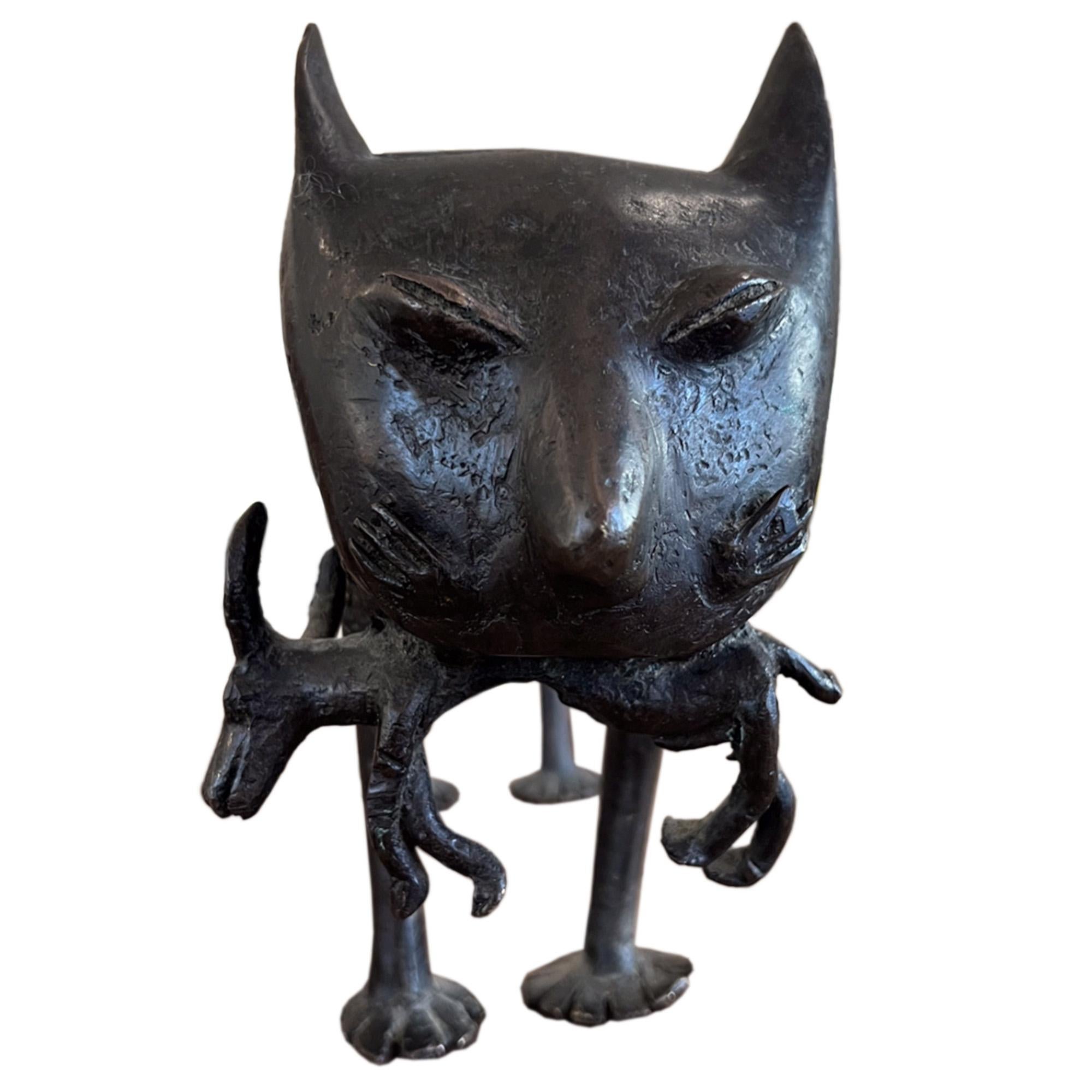 Pair of Bronze Lion Sculptures in the Benin Style, 1960s 1