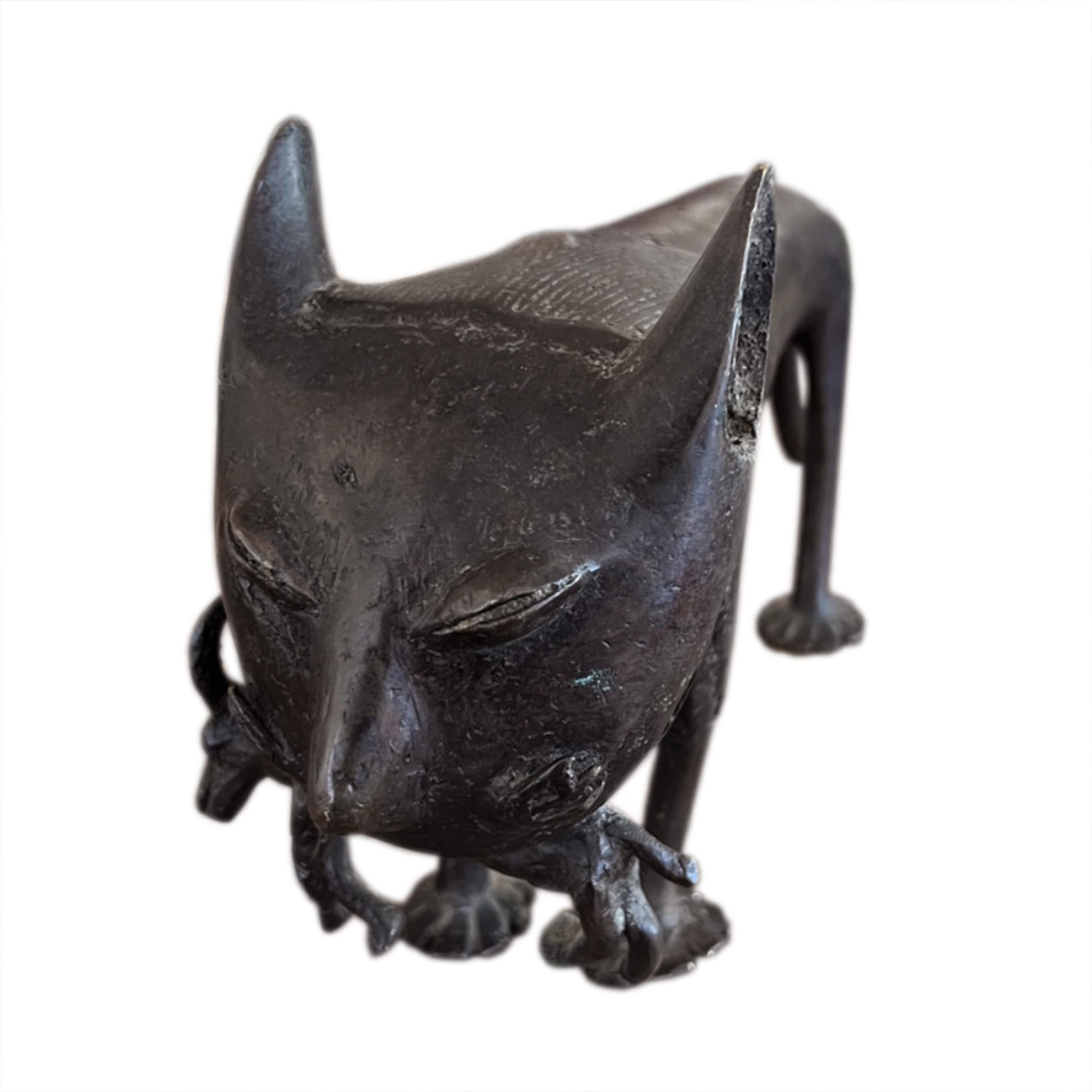 Pair of Bronze Lion Sculptures in the Benin Style, 1960s 2