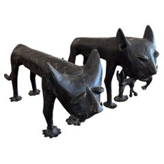 Pair of Bronze Lion Sculptures in the Benin Style, 1960s