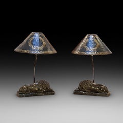 Pair of Bronze Lion Table Lamps