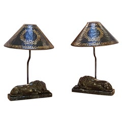 Pair of Bronze Lion Table Lamps