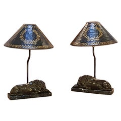 Pair of Bronze Lion Table Lamps