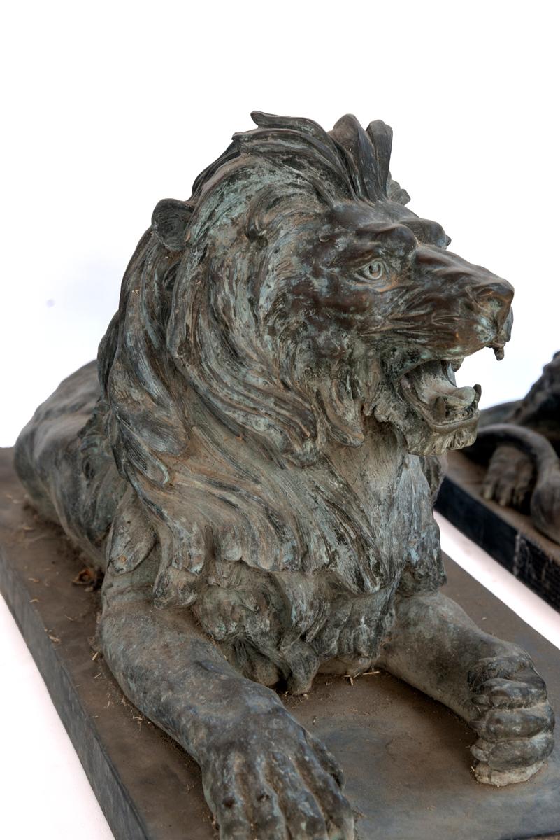 19th Century Pair of Bronze Lions