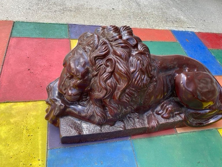Pair of Bronze LIONS Maitland Smith In Good Condition For Sale In Sarasota, FL
