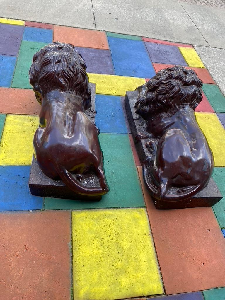 Enameled Pair of Bronze LIONS Maitland Smith