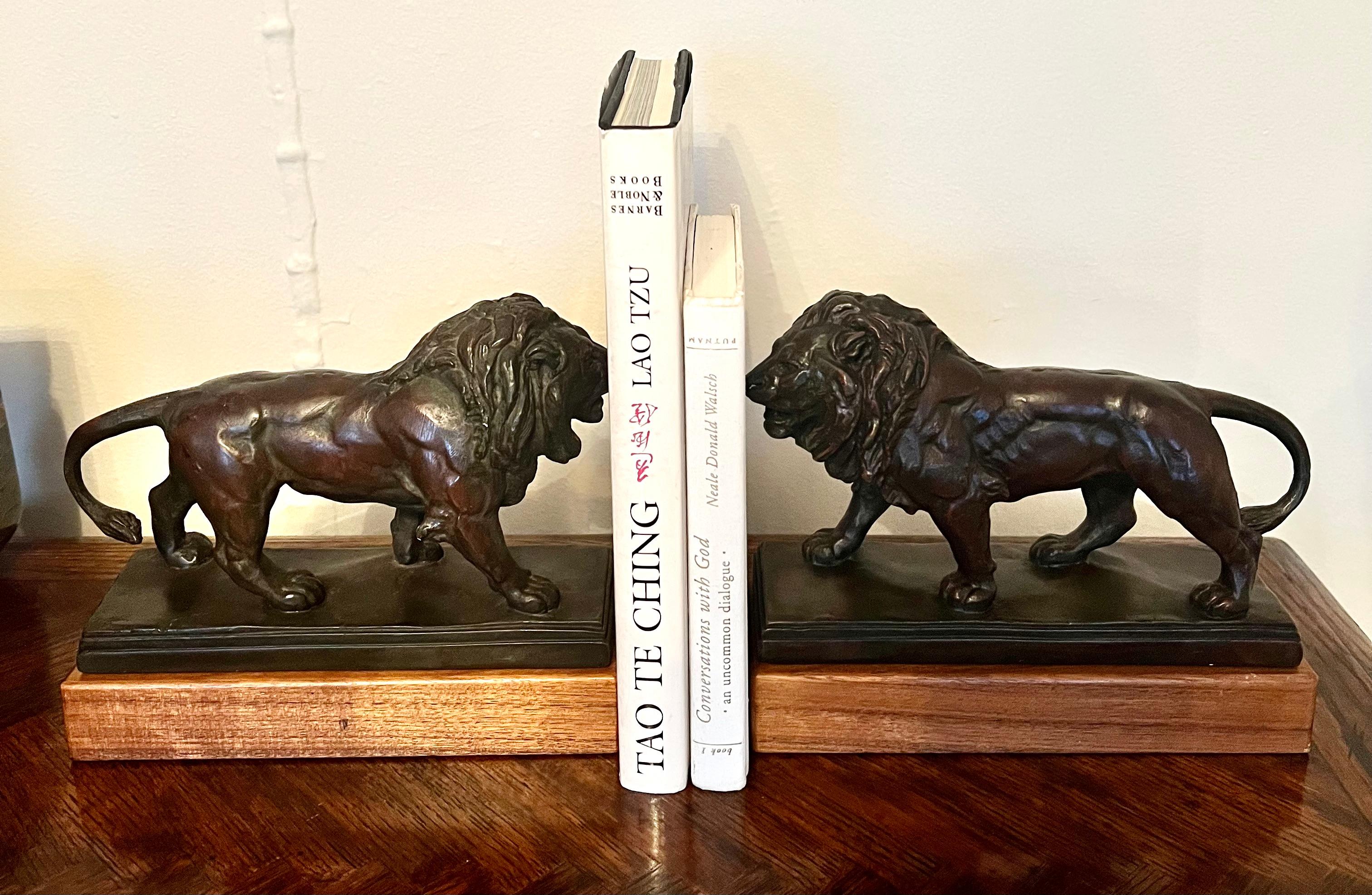 Pair of Bronze Lions on Wood Base 5