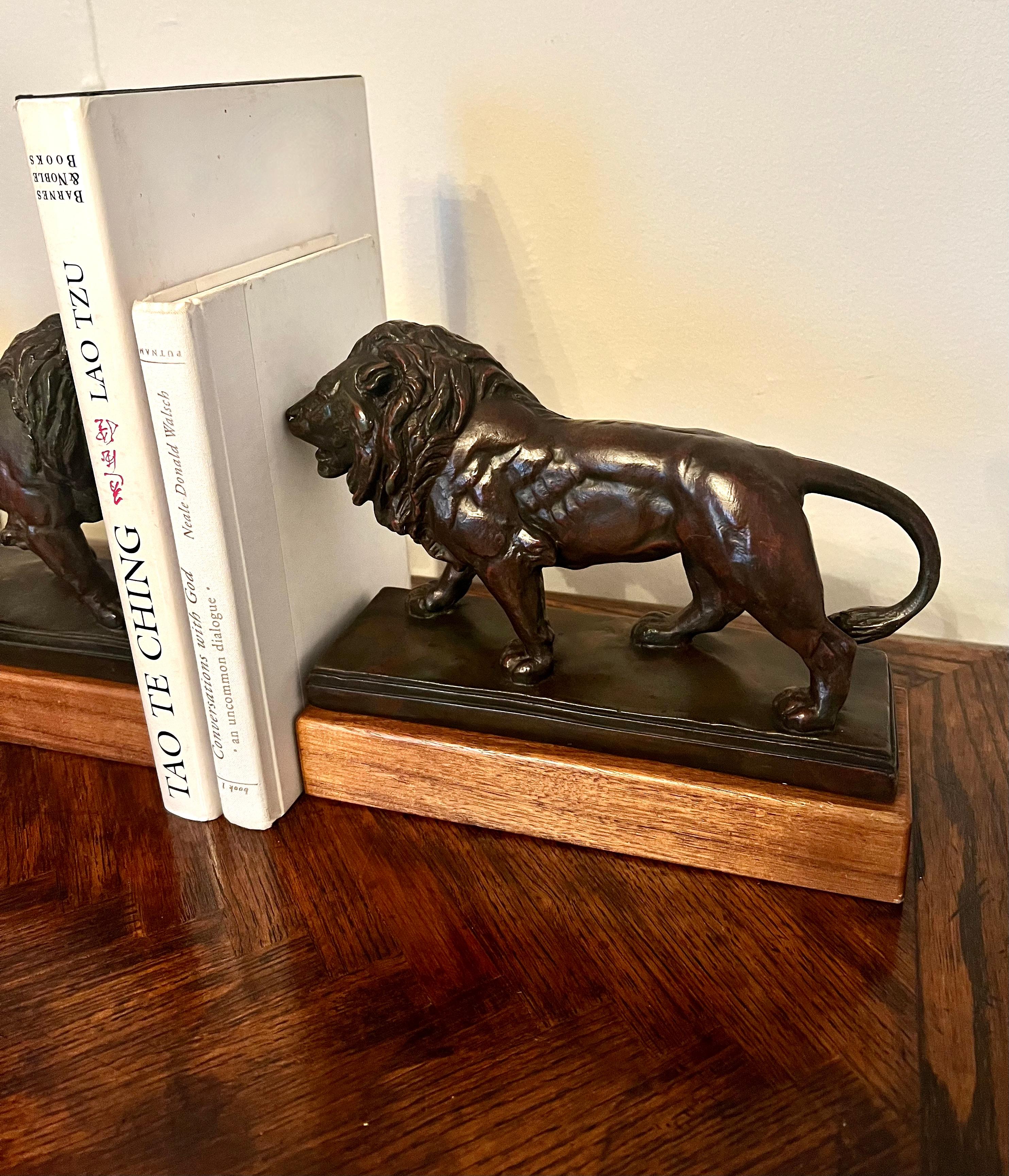 Pair of Bronze Lions on Wood Base 6