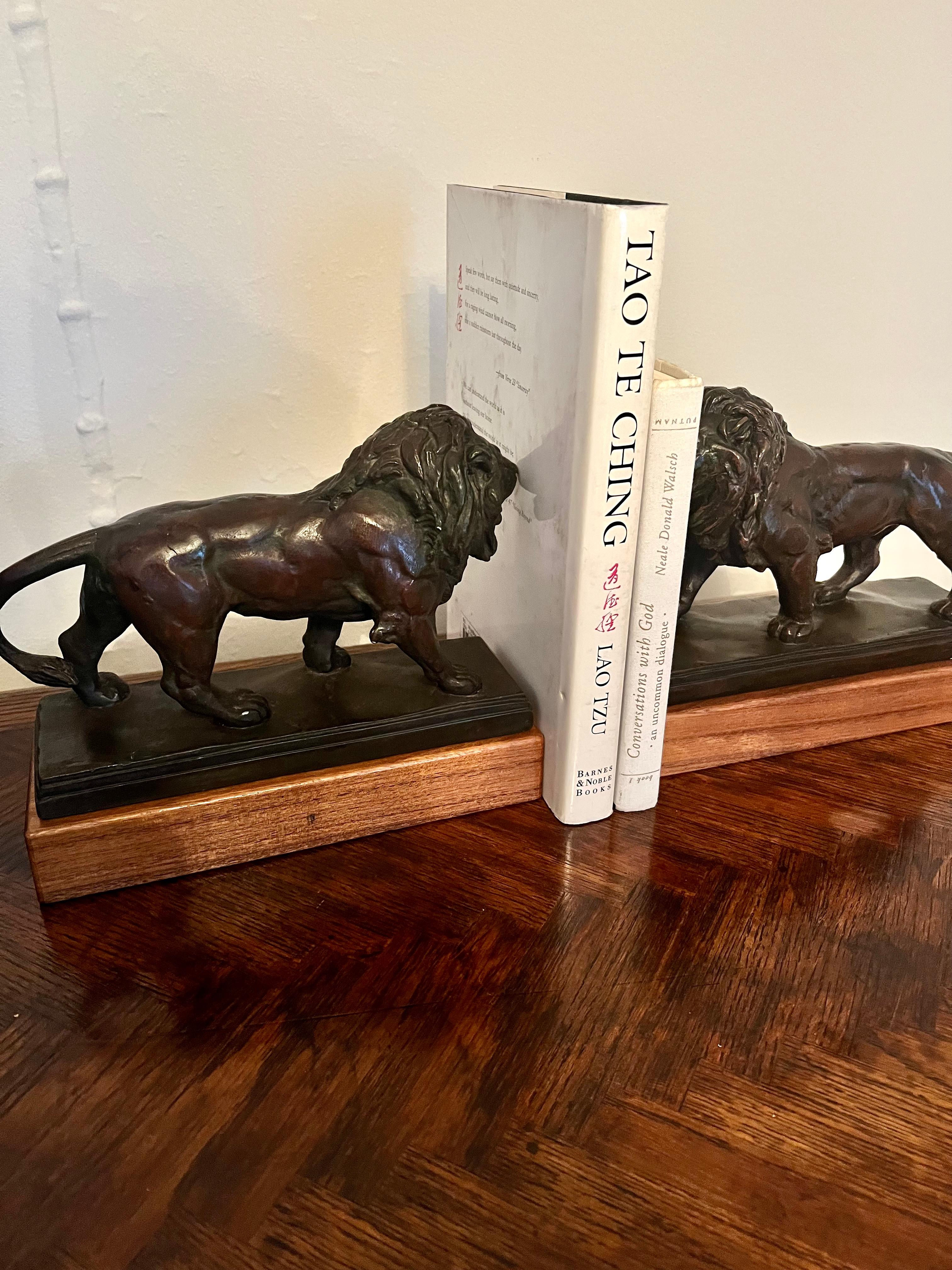 Pair of Bronze Lions on Wood Base 7