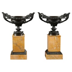 Pair of Bronze Louis-Philippe Cassolettes on Sienna Marble Base