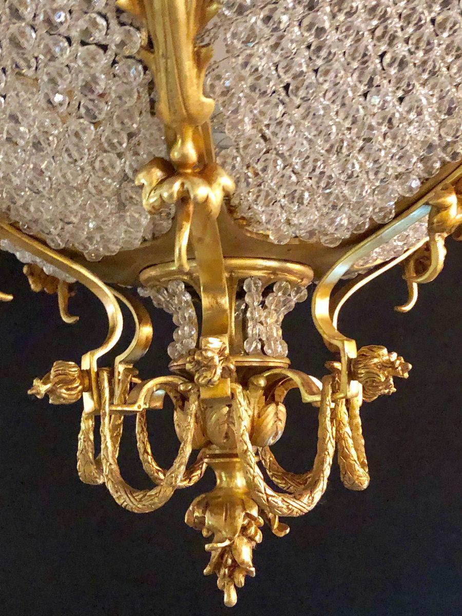 Louis XVI Stil, große Kronleuchter, Gold, Bronze, Messing, Kristall, Europa, 1940er Jahre im Angebot 5