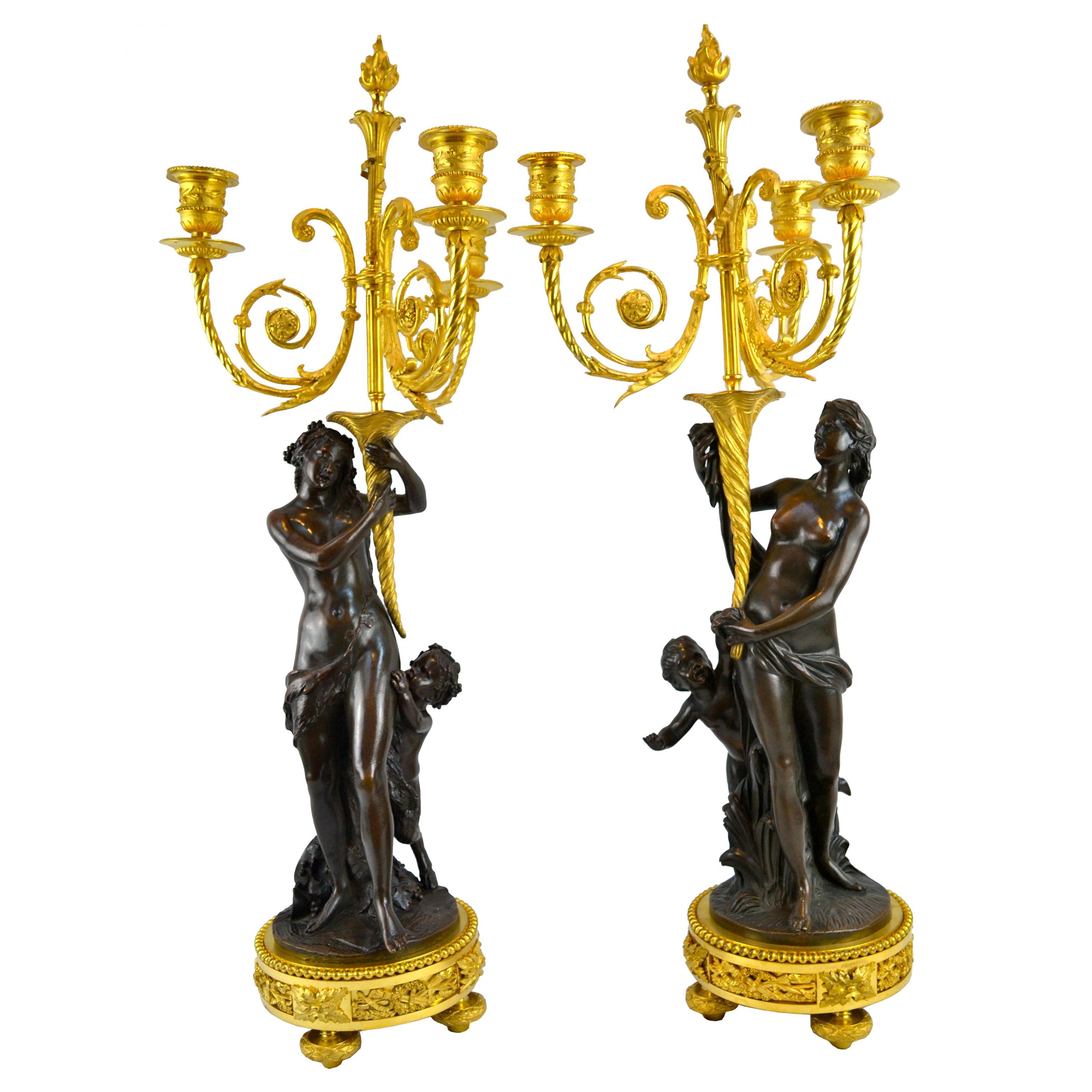 Bronze Floor Standing Candelabrum after a Model by Clodion, circa 1880