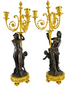 Pair of Bronze French Louis XVI Style Figural Candelabra After Clodion