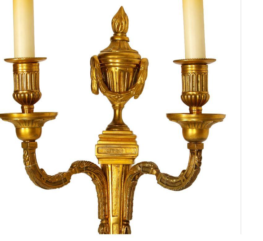 French Pair of Bronze Louis XVI Style Sconces For Sale