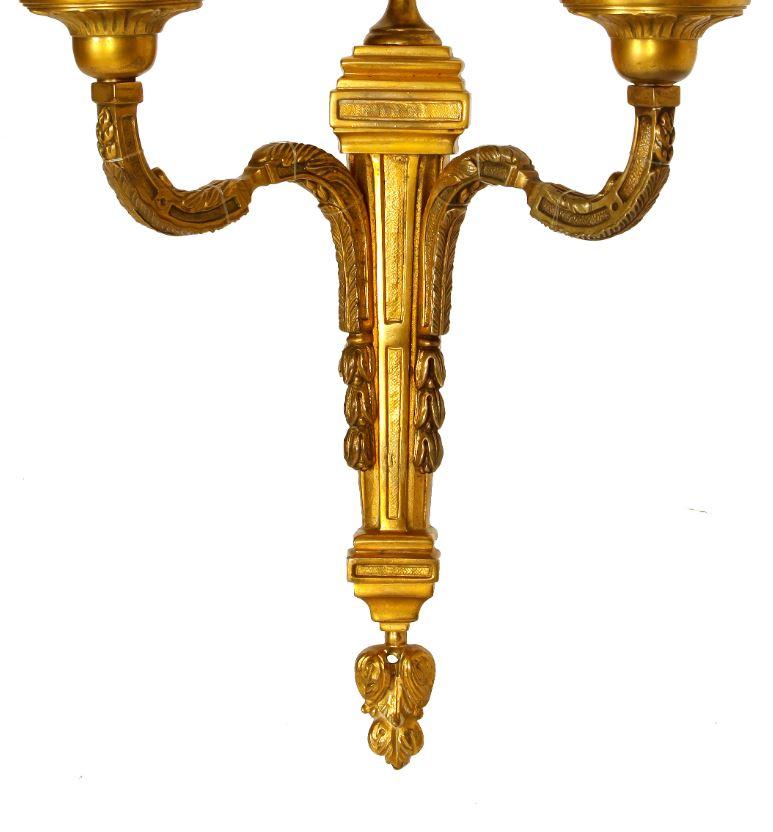 Pair of Bronze Louis XVI Style Sconces In Good Condition For Sale In Locust Valley, NY