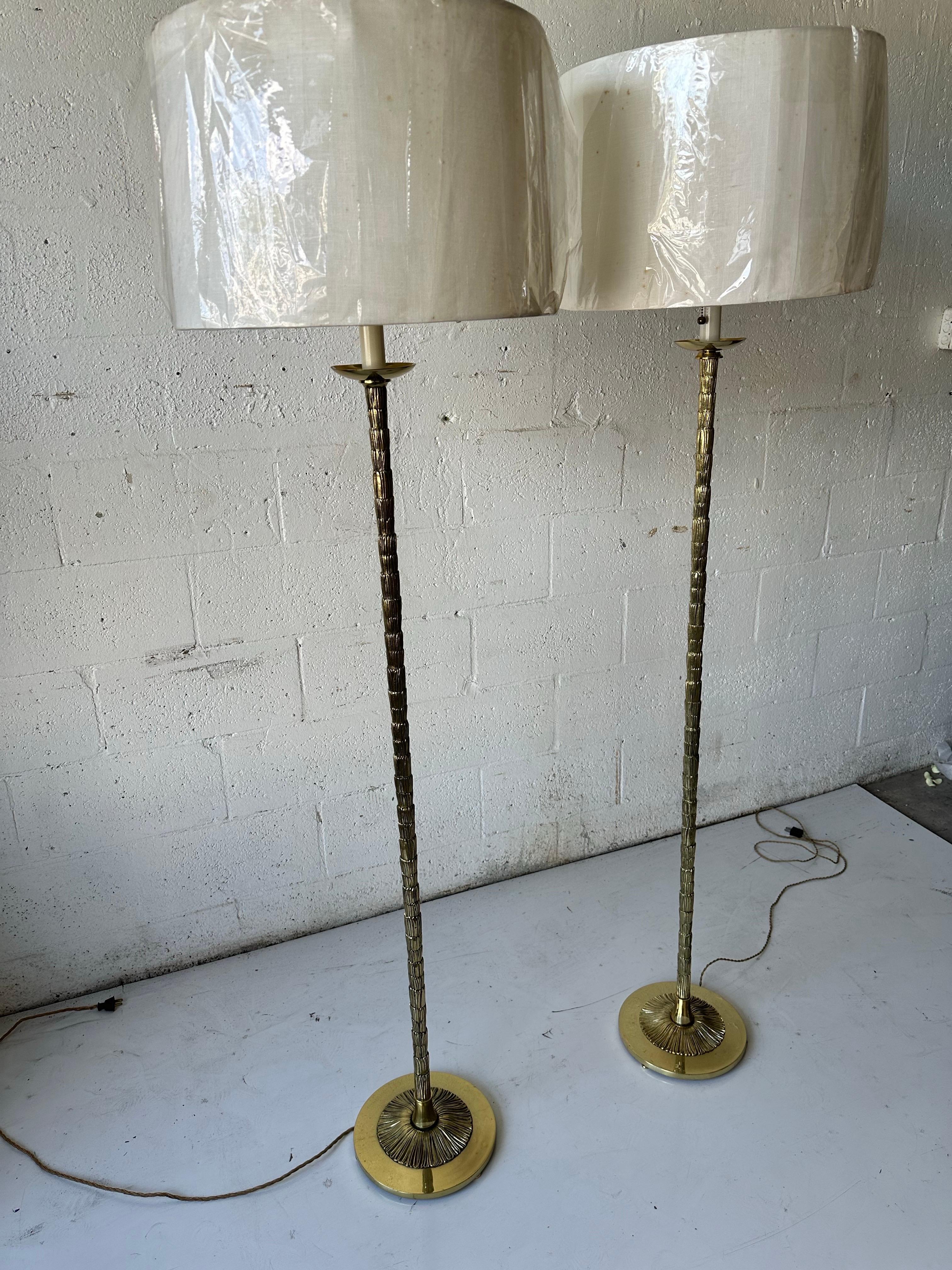 Pair Of Bronze Maison Bagues ‘Palm Tree’ Floor Lamp circa 1950’s In Good Condition For Sale In Miami, FL