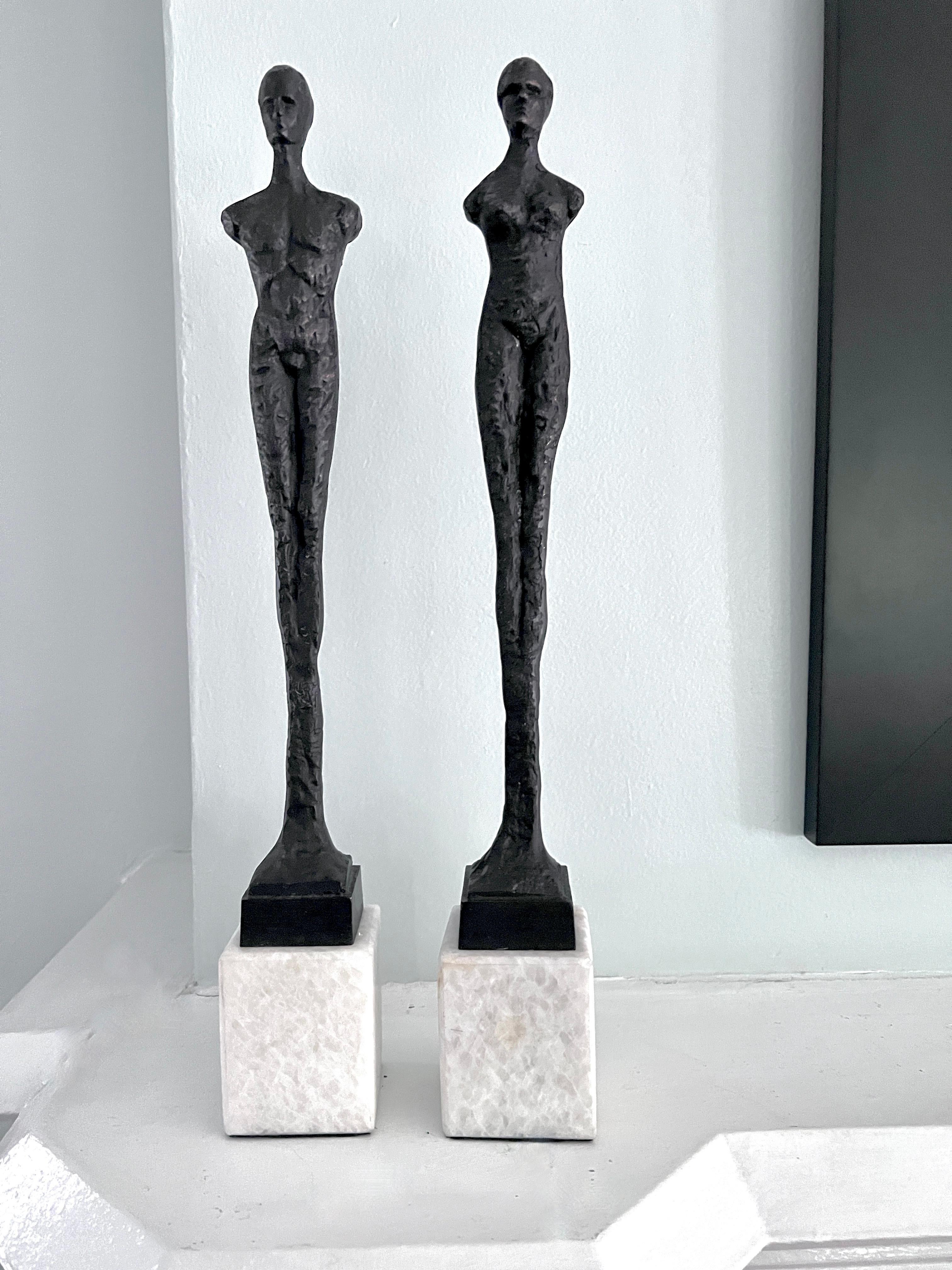 Pair of Bronze Male and Female Bronze Sculptures in the Style of Giacometti  2