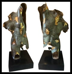 PAIR OF BRONZE MALE BACK SCULPTURES, 20th Century, H: 90 cm