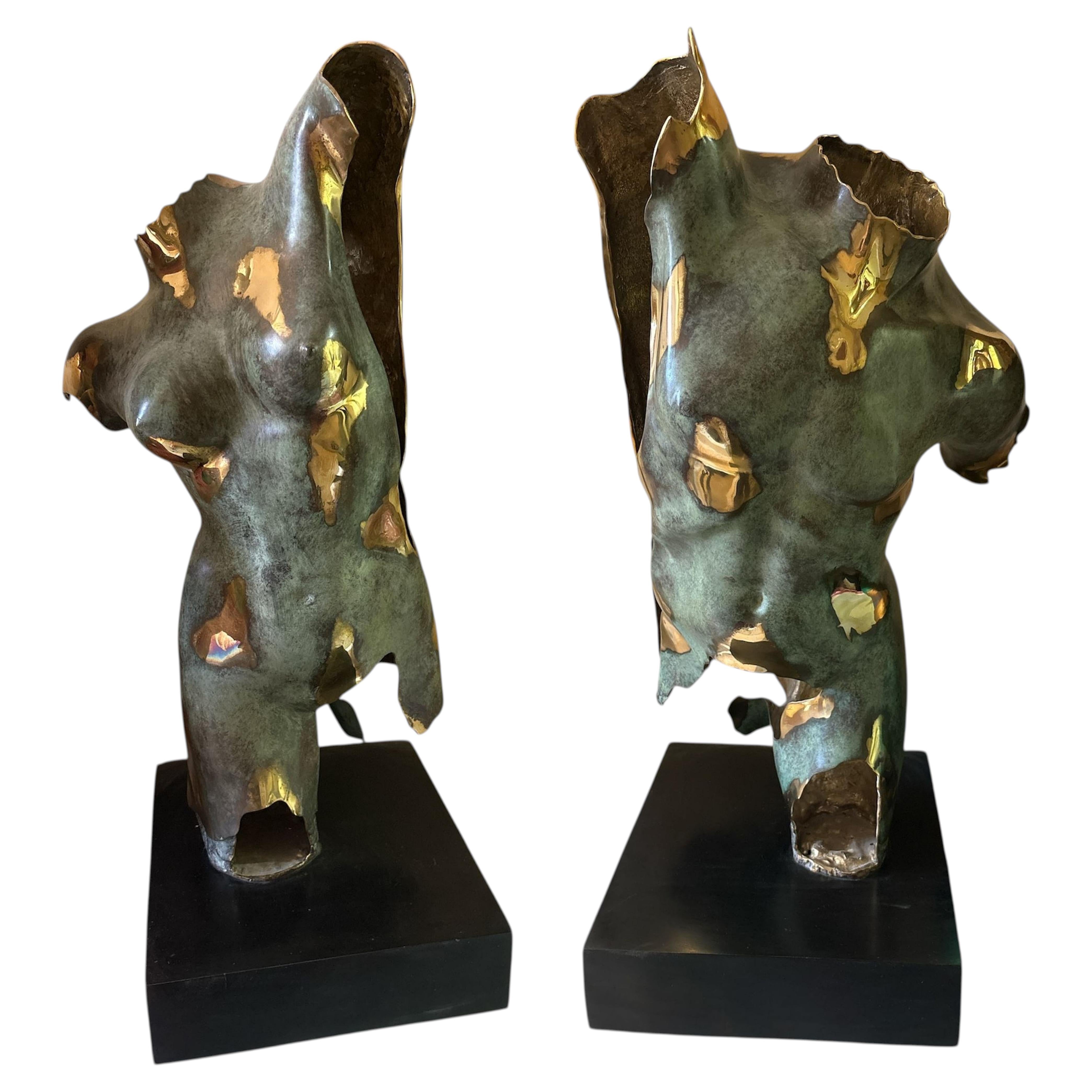 PAIR OF BRONZE MALE BACK SCULPTURES, 20th Century, H: 90 cm For Sale