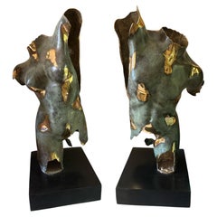PAIR OF BRONZE MALE BACK SCULPTURES, 20th Century, H: 90 cm