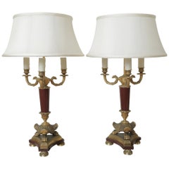 Pair of Bronze & Marble Bouillotte Lamps