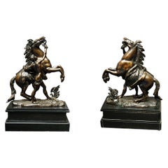 Pair of Bronze Marley Horses Att Guillan Custou