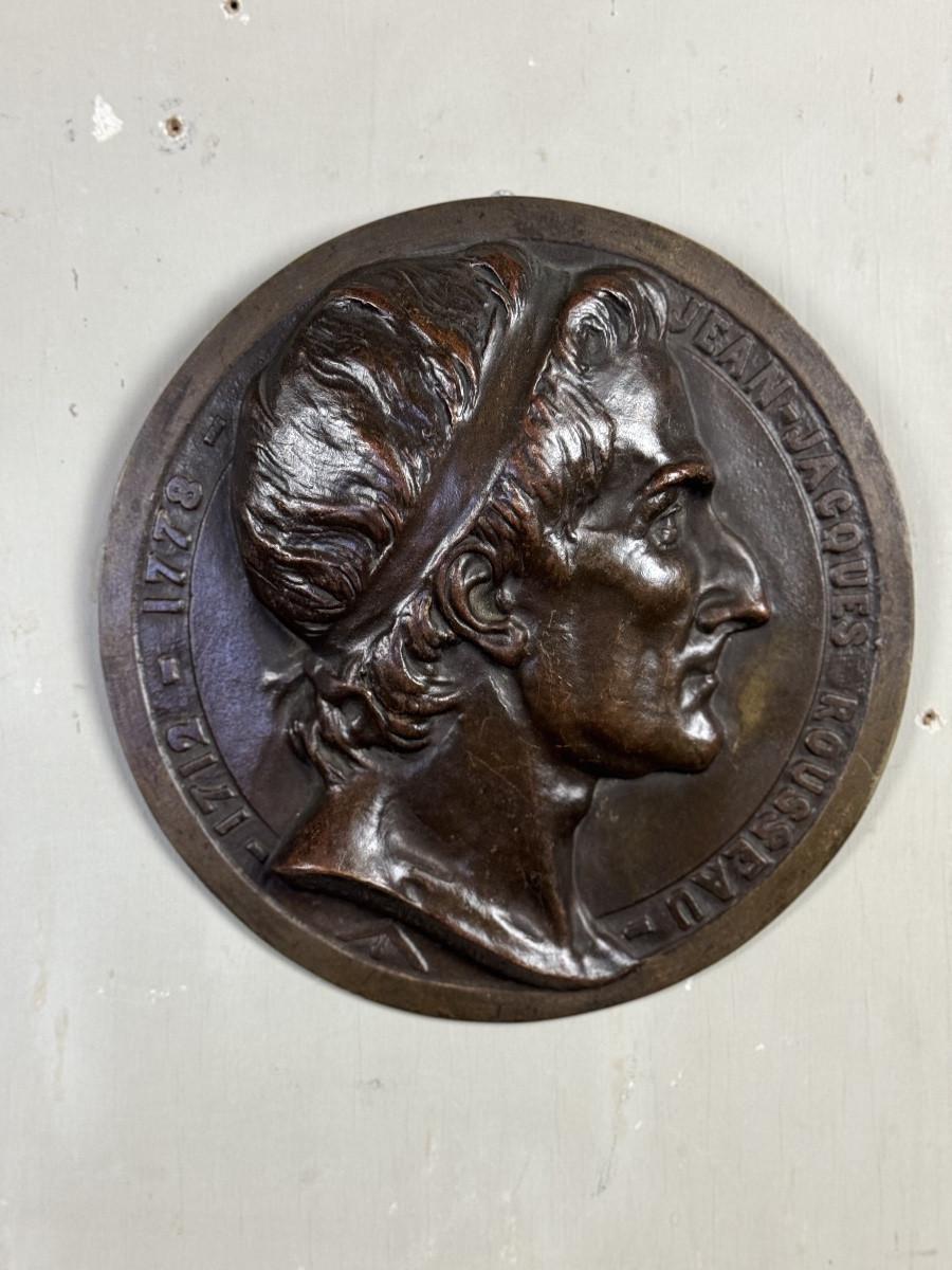 Coppia di medaglioni in bronzo, Rouget De Lille e J. j Rousseau in vendita 5