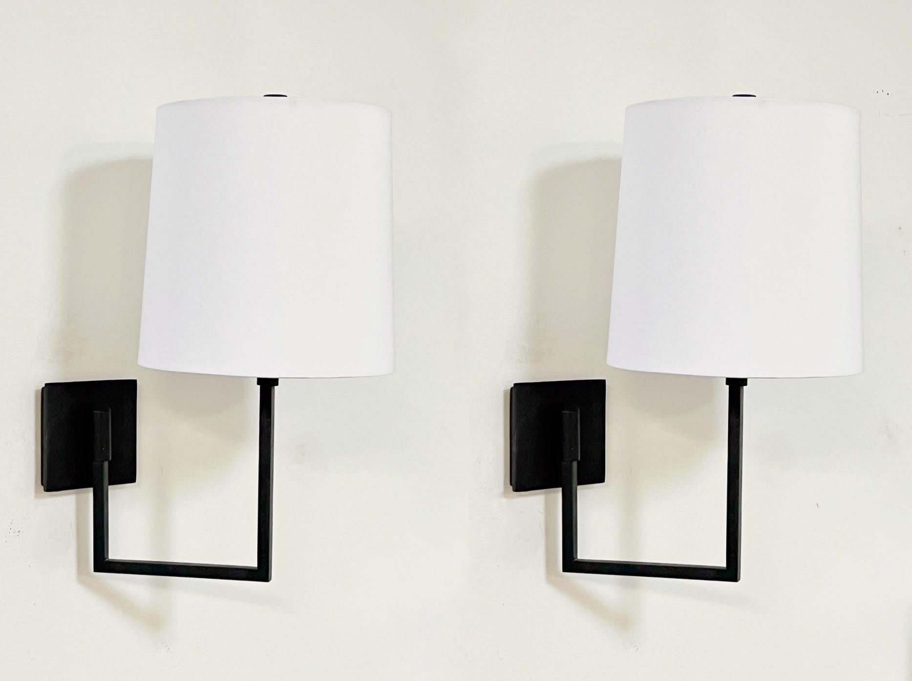 Pair of Bronze Minimalist Swivel Wall Sconces with Shaded For Sale 3