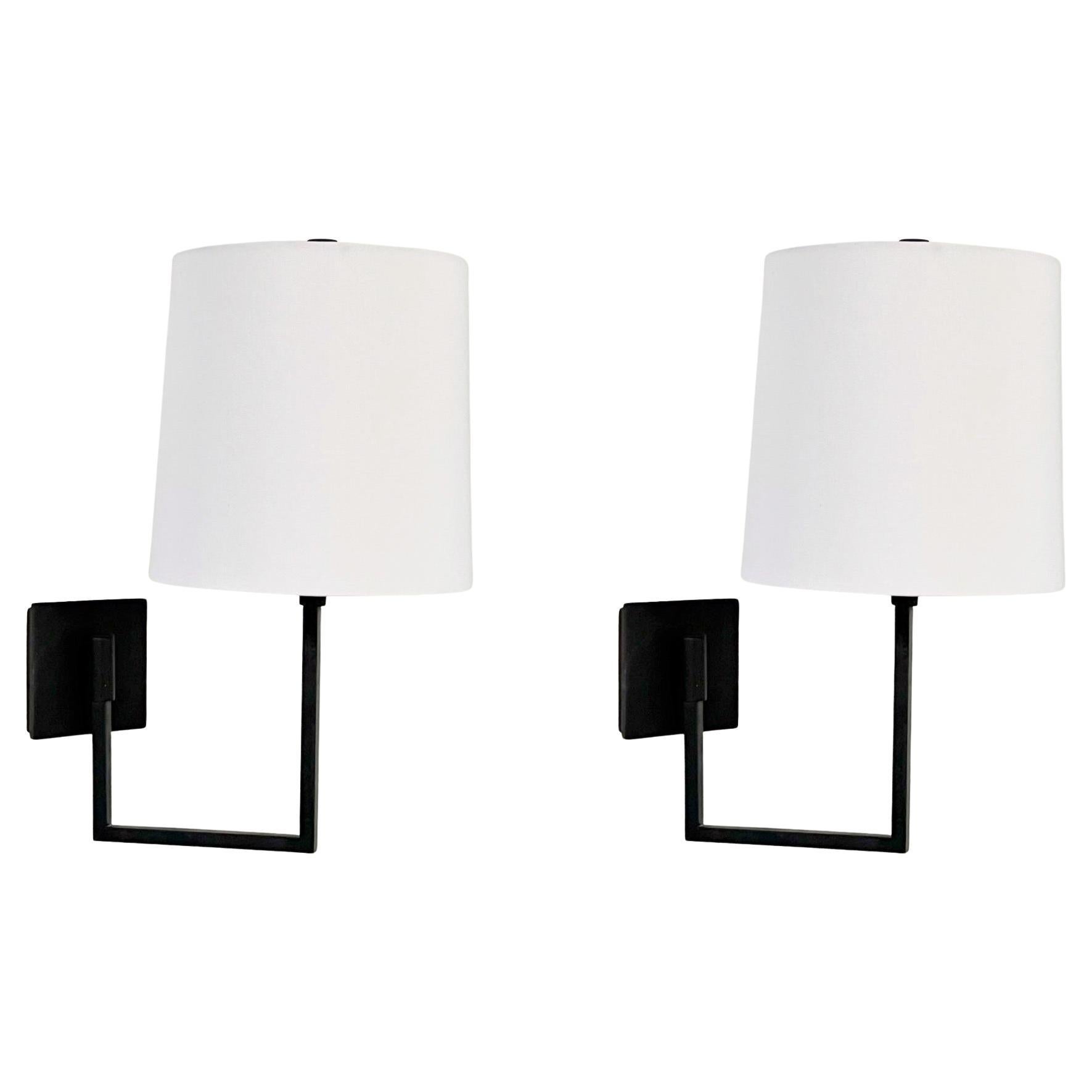 Pair of Bronze Minimalist Swivel Wall Sconces with Shaded For Sale